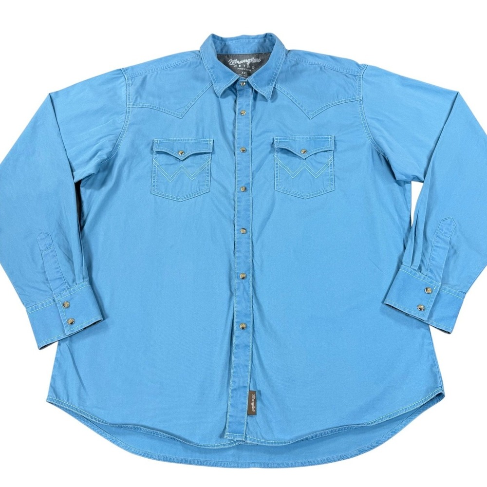 Wrangler Retro Premium Shirt Mens XXL Blue Good Western Pearl Snap MVR507J